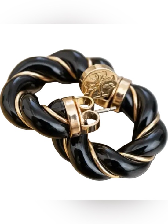 Tory Burch Jewelry - Authentic Tory Burch Black and Gold Textured Rope Hoop Earrings NWT